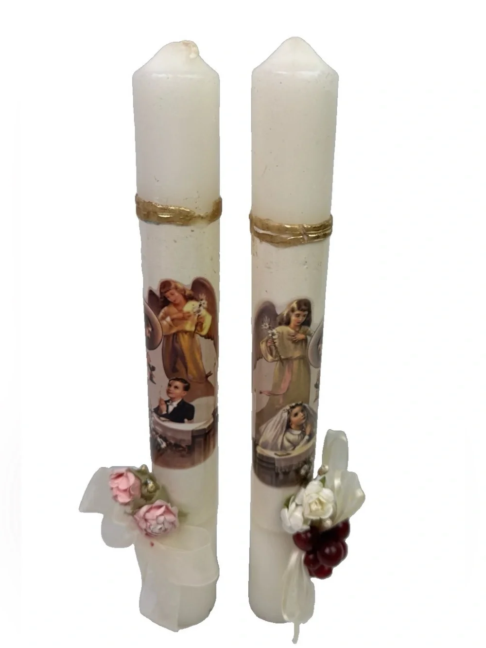 VTG First Holy Communion Decorative Candle Set Pair Boy & Girl Catholic Decor